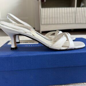 Stuart Weitzman White Leather Strappy Slingback Kitten Heel Sandals Size 7